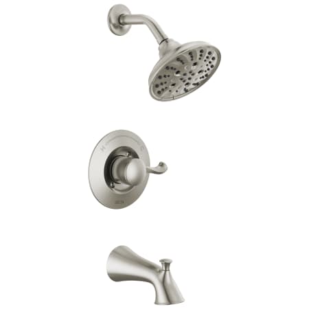 Delta Esato Monitor 14 Series Single Function Pressure Balanced Tub and Shower with 5 Setting Shower Head and Included Rough-In Valve SpotShield Brushed Nickel